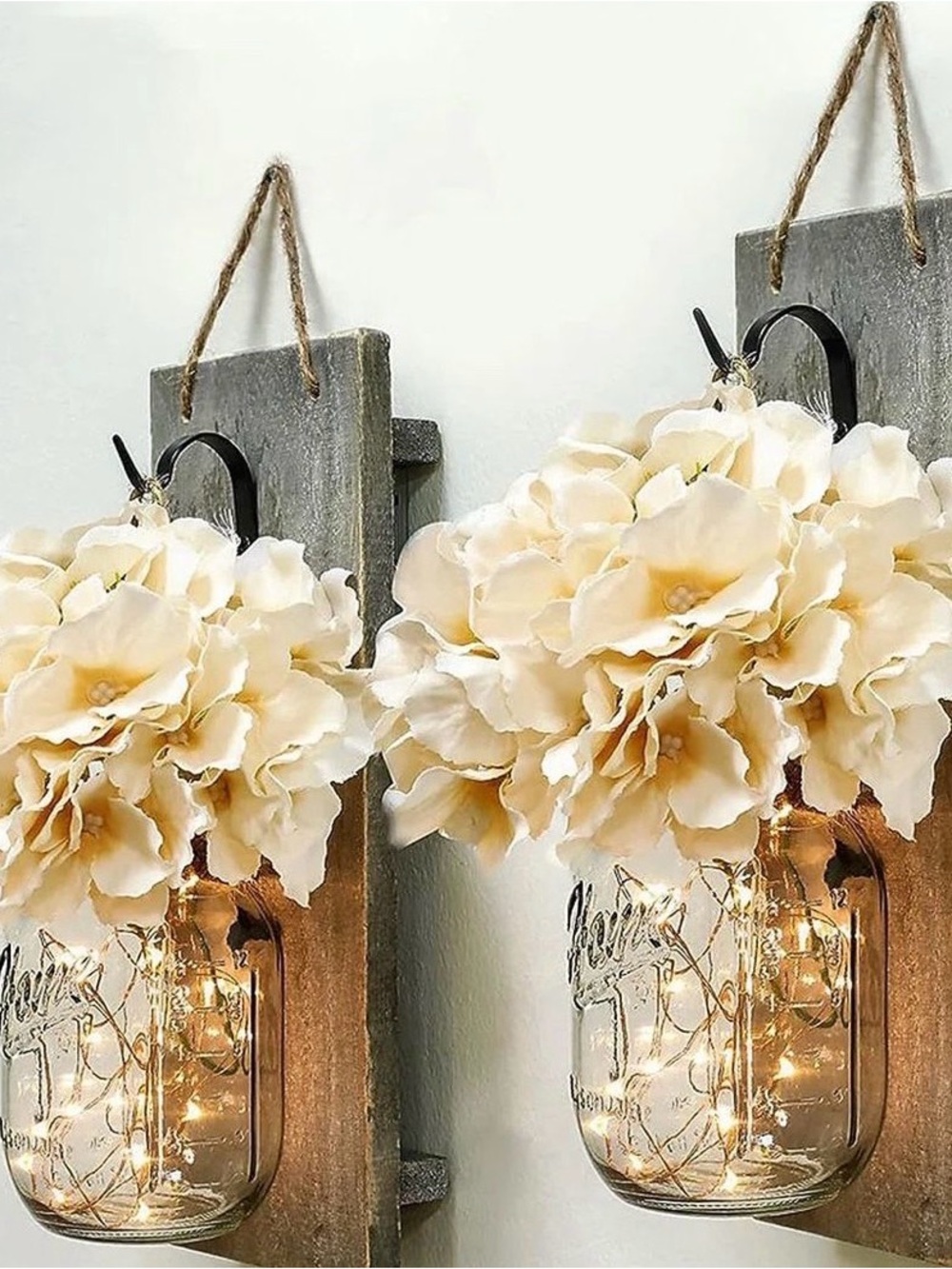 🌻🌸Set of 2! Cream Floral Mason Jar Wall Sconce with LED Lights! 🌸🌻